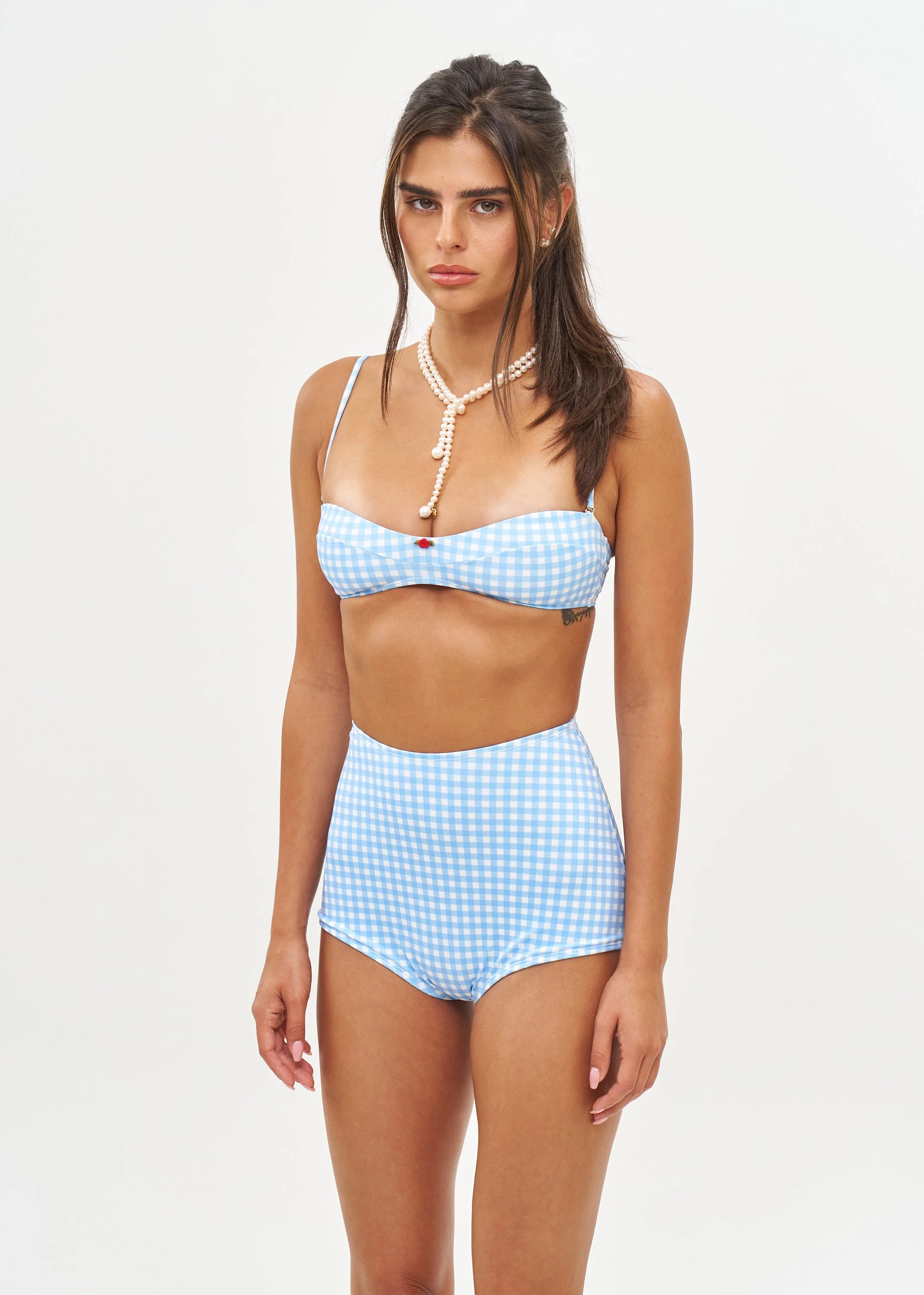 DON LIGHT BLUE GINGHAM - HIGHRISE BOTTOM - Image 4